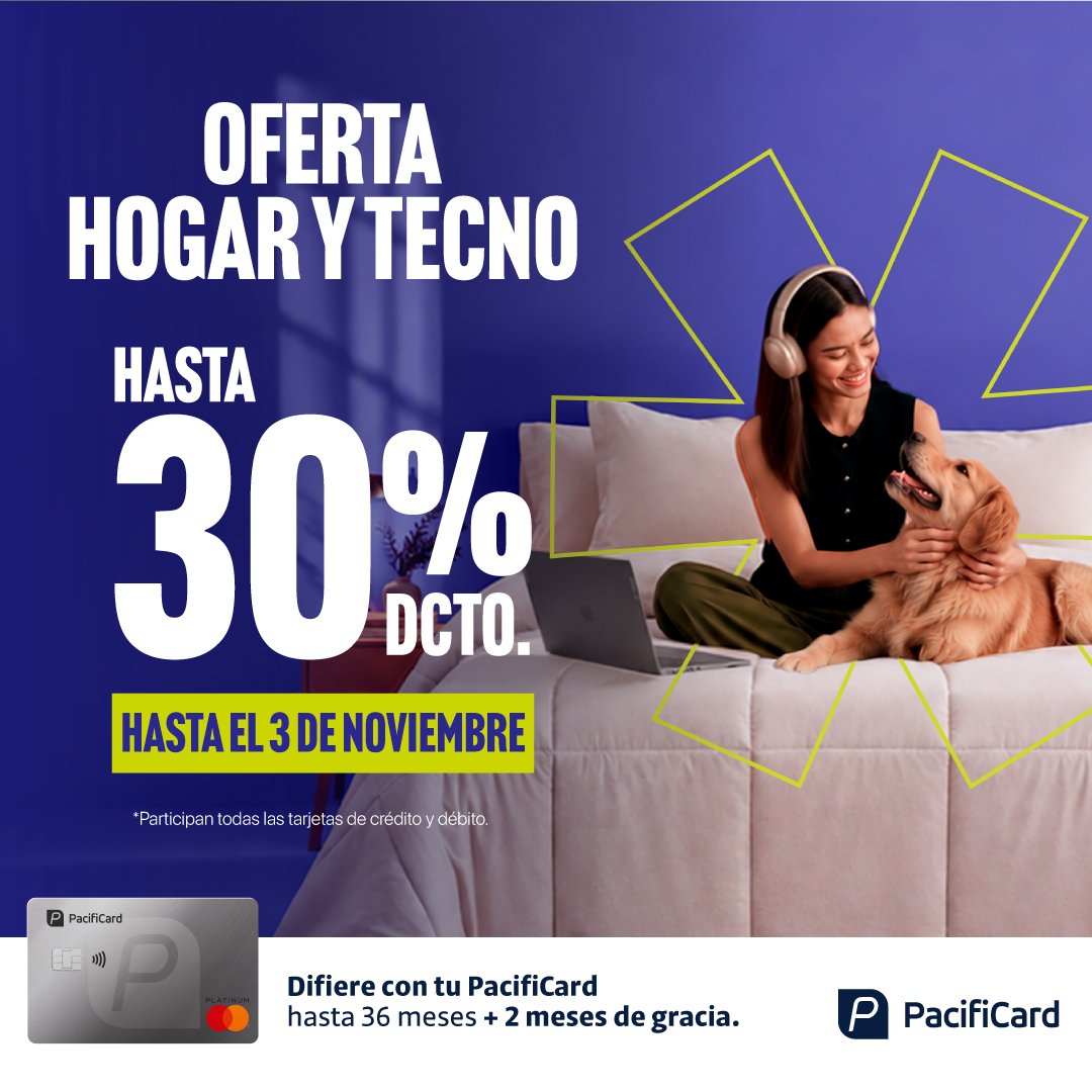 Recibe hasta el 30% de dcto. en línea Hogar y Tecnología