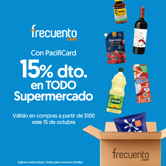 En Frecuento.com 15% de descuento en todo Supermercado.
