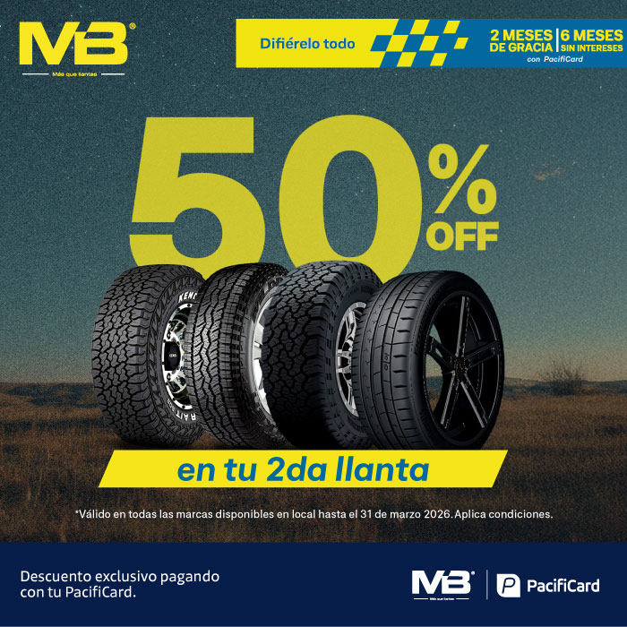50%OFF EN TU 2DA LLANTA CON PACIFICARD